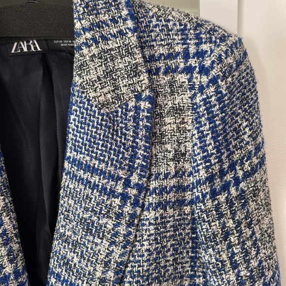 Zara Blazer Plaid Pronounced Shoulders Double Breasted XS - Picture 4 of 6